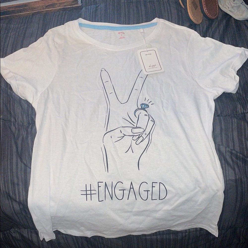 White Graphic Tee with #ENGAGED Print